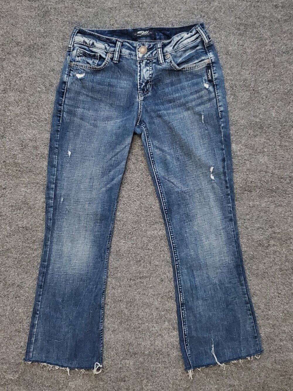 Silver Suki Bootcut 27x25 (Meas 27x25.5 8.5") Distressed Cut Off Denim Jeans A8